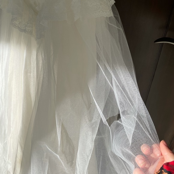 Gunne Sax 80s Puff Sleeve Lace Tulle Wedding Dress Basque Waist Princess Sequin - Picture 6 of 9